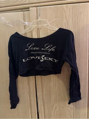Prince Love Life 'Love Sexy' Black Cropped Long-Sleeve Top one size fit sm-Lg.
